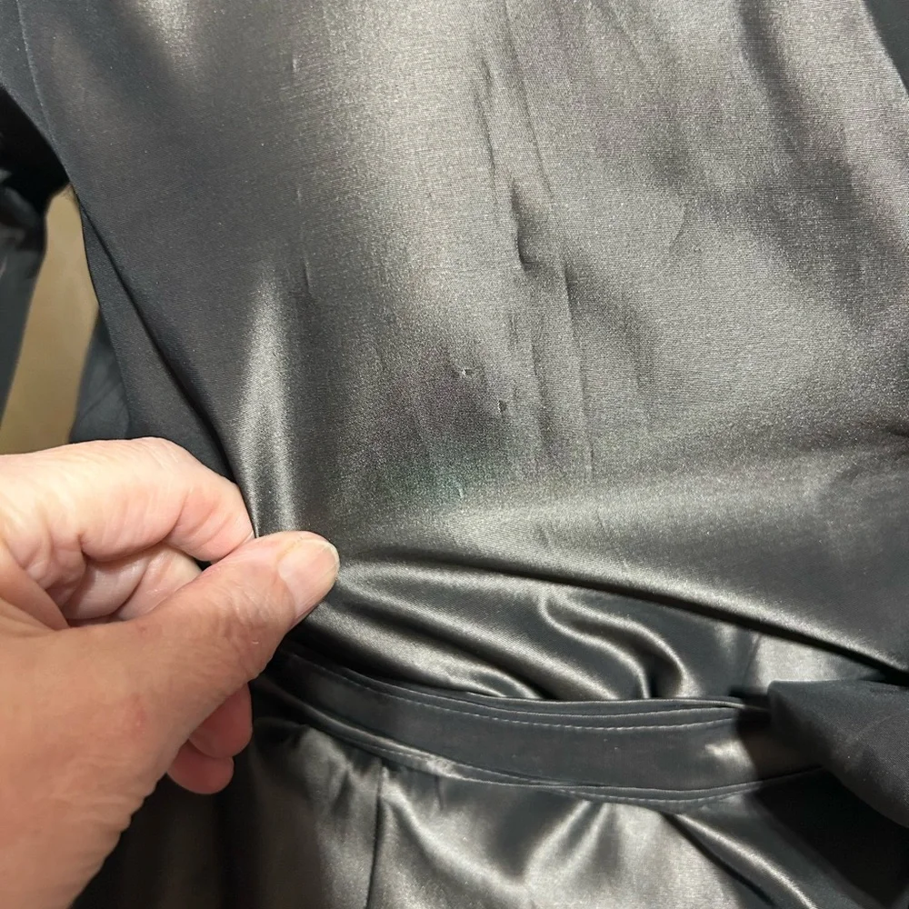 Zara Basic Satin Look Collared Wrap Blouse Black 3/4 Sleeves Bow Tie Waist - Picture 9 of 10